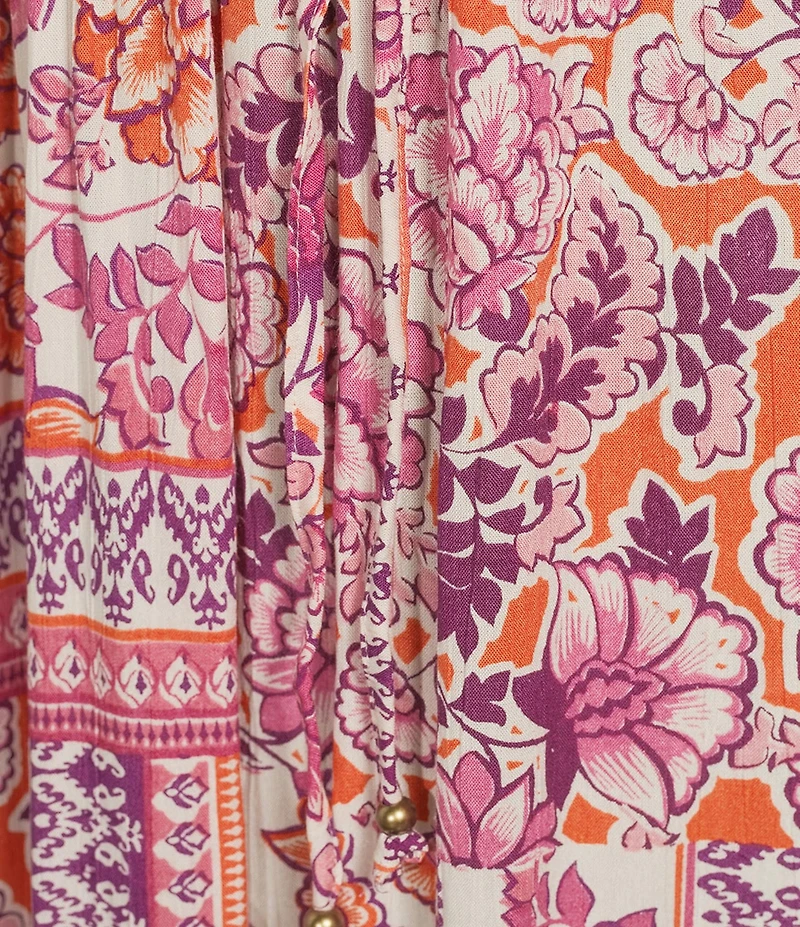 Angie Patch Print Elastic Waist Ruffle Hem Maxi Skirt