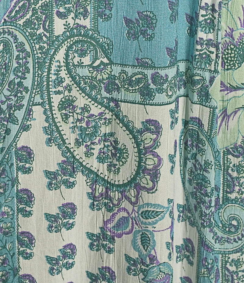 Angie Patch Print Spaghetti Strap Racer Back Ruffle Front Midi Dress