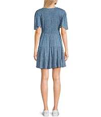 Angie Polka-Dot Print V-Neck Short Sleeve Tiered Dress
