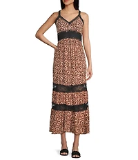 Angie Printed Lace Trim Tiered Maxi Dress