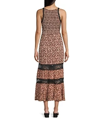 Angie Printed Lace Trim Tiered Maxi Dress