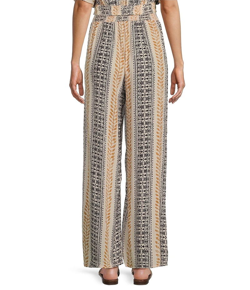 Angie Printed Mid Rise Tie Front Elastic Waist Wide Leg Pants