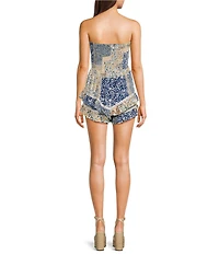 Angie Printed Strapless Smocked Ruffle Hem Romper