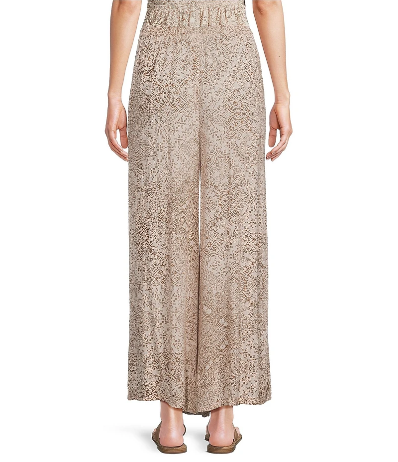 Angie Printed Tie Front Drawstring Wide Leg Coordinating Pants