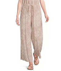 Angie Printed Tie Front Drawstring Wide Leg Coordinating Pants