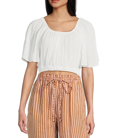 Angie Scoop Neck Flutter Sleeve Crop Top