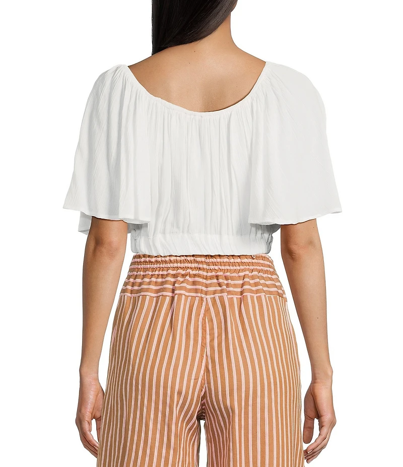 Angie Scoop Neck Flutter Sleeve Crop Top