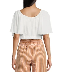 Angie Scoop Neck Flutter Sleeve Crop Top