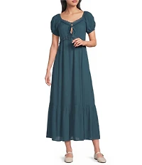 Angie Short Sleeve Lace Trim Midi Dress