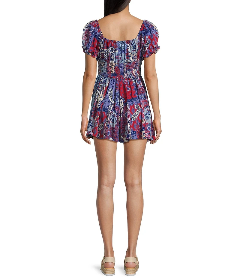 Angie Short Sleeve V-Neck Tie Front Patch Romper