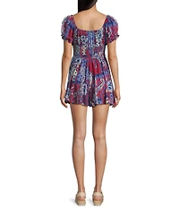 Angie Short Sleeve V-Neck Tie Front Patch Romper