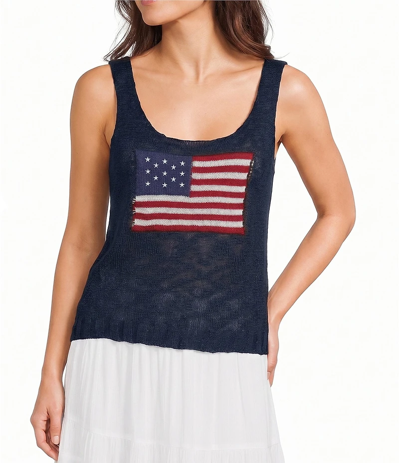 Angie Sleeveless American Flag Scoop Neck Tank Top
