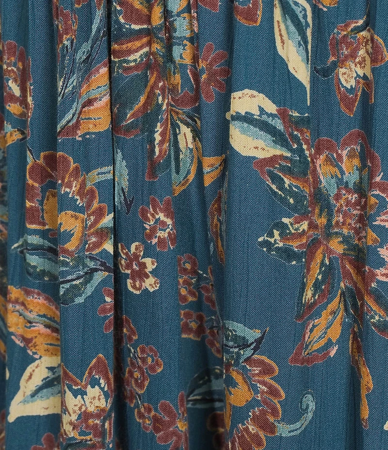 Angie Sleeveless Border Print Keyhole Knot Front Wide Leg Jumpsuit