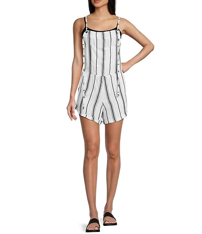 Angie Sleeveless Square Neck Wide Striped Romper