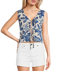Angie Sleeveless V-Neck Floral Print Triple Tie Top