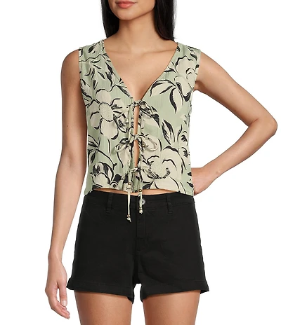 Angie Sleeveless V-Neck Floral Triple Tie Top
