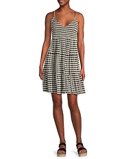 Angie Sleeveless V-Neck Smocked Bodice Gingham Tiered Babydoll Dress