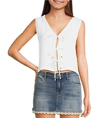 Angie Sleeveless V-neck Triple Front Tie Solid Top