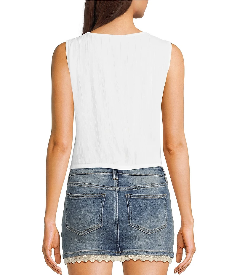 Angie Sleeveless V-neck Triple Front Tie Solid Top
