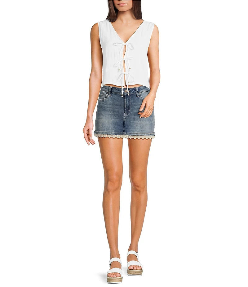 Angie Sleeveless V-neck Triple Front Tie Solid Top