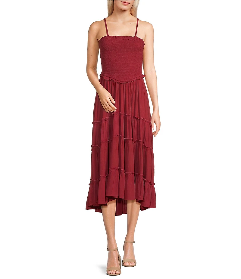 Angie Smocked Bodice Tiered Midi Dress