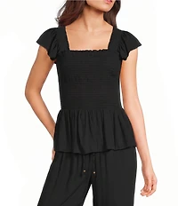 Angie Smocked Square Neck Ruffle Sleeve Cropped Top