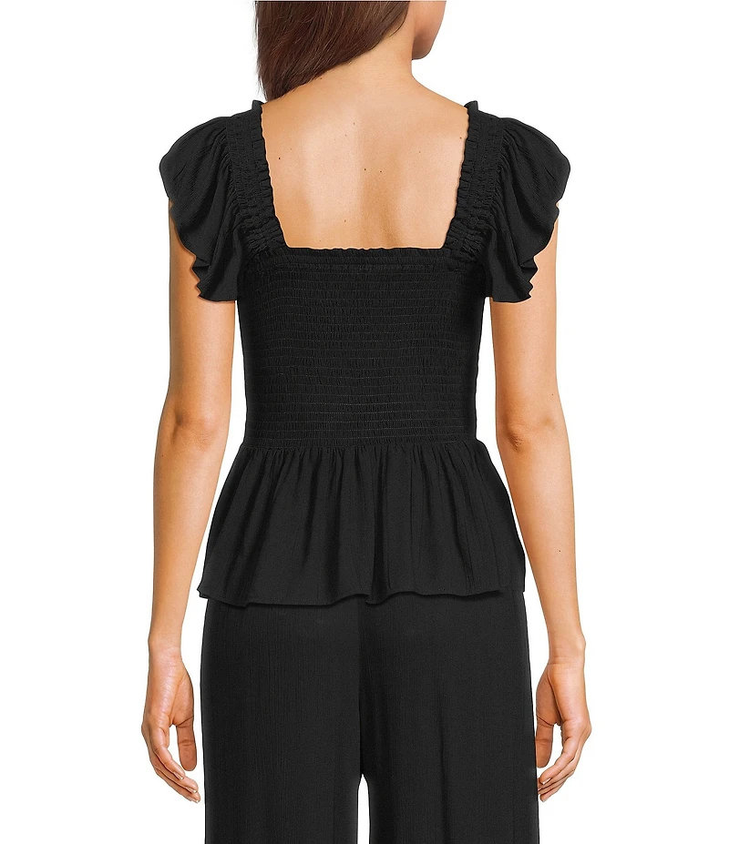 Angie Smocked Square Neck Ruffle Sleeve Cropped Top