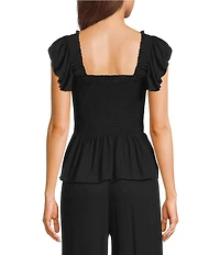 Angie Smocked Square Neck Ruffle Sleeve Cropped Top
