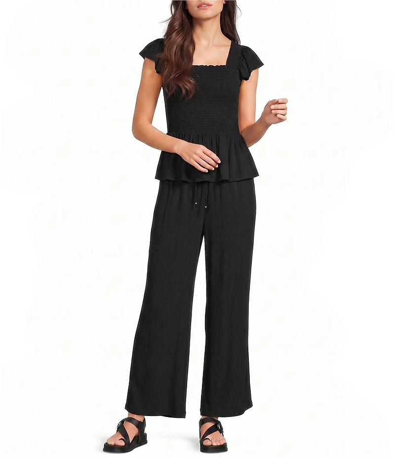 Angie Smocked Square Neck Ruffle Sleeve Cropped Top