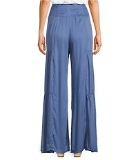 Angie Solid Tiered Tie Front Smocked Wide Leg Pants