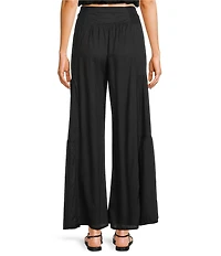 Angie Solid Tiered Tie Front Smocked Wide Leg Pants