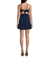 Angie Spaghetti Strap V-Neck Fit & Flare Tank Solid Dress