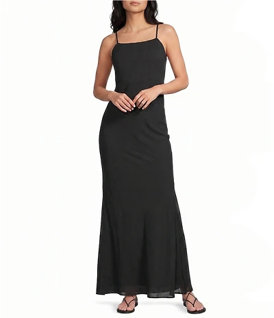 Angie Square Neck Lace Up Back Front Slit Long Dress