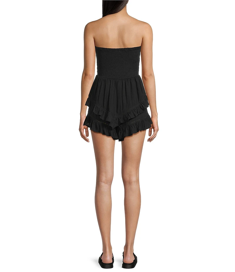 Angie Strapless Smocked Bodice Ruffled Hem Romper