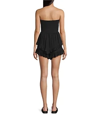 Angie Strapless Smocked Bodice Ruffled Hem Romper