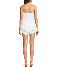 Angie Strapless Smocked Bodice Ruffled Hem Romper