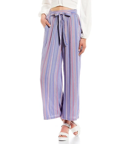 Mulit-Stripe Tie Front Wide Leg Palazzo Pants