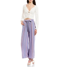 Mulit-Stripe Tie Front Wide Leg Palazzo Pants