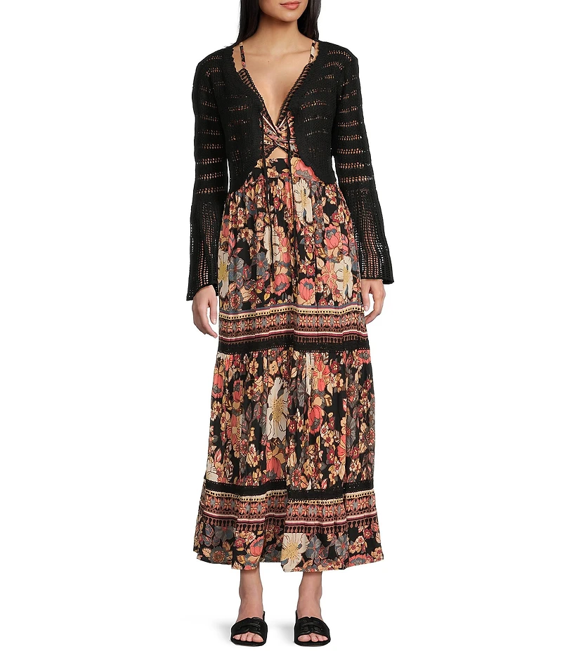 Angie Tie Front Bell Sleeve Crop Cardigan