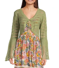 Angie Tie Front Bell Sleeve Crop Cardigan