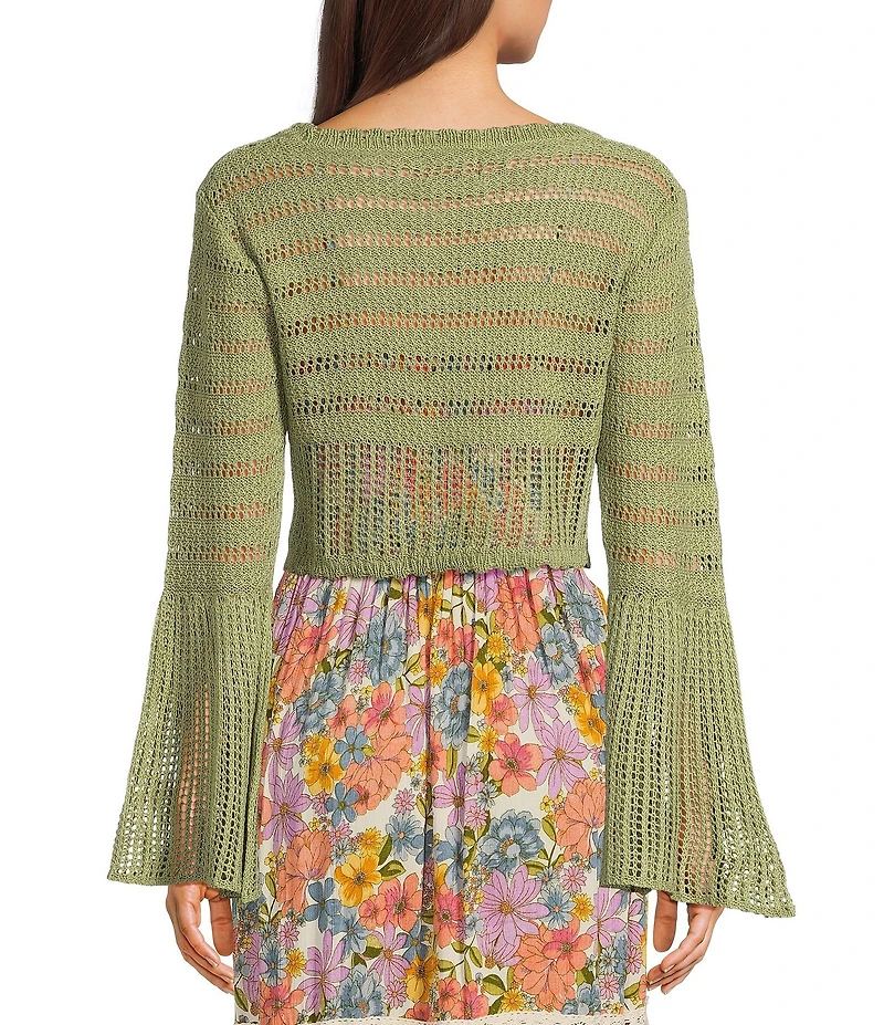 Angie Tie Front Bell Sleeve Crop Cardigan