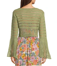 Angie Tie Front Bell Sleeve Crop Cardigan