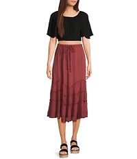 Angie Tie Front Ruffle Midi Skirt