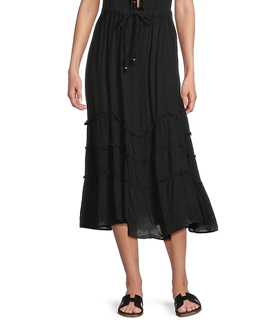 Angie Tie Front Ruffle Midi Skirt