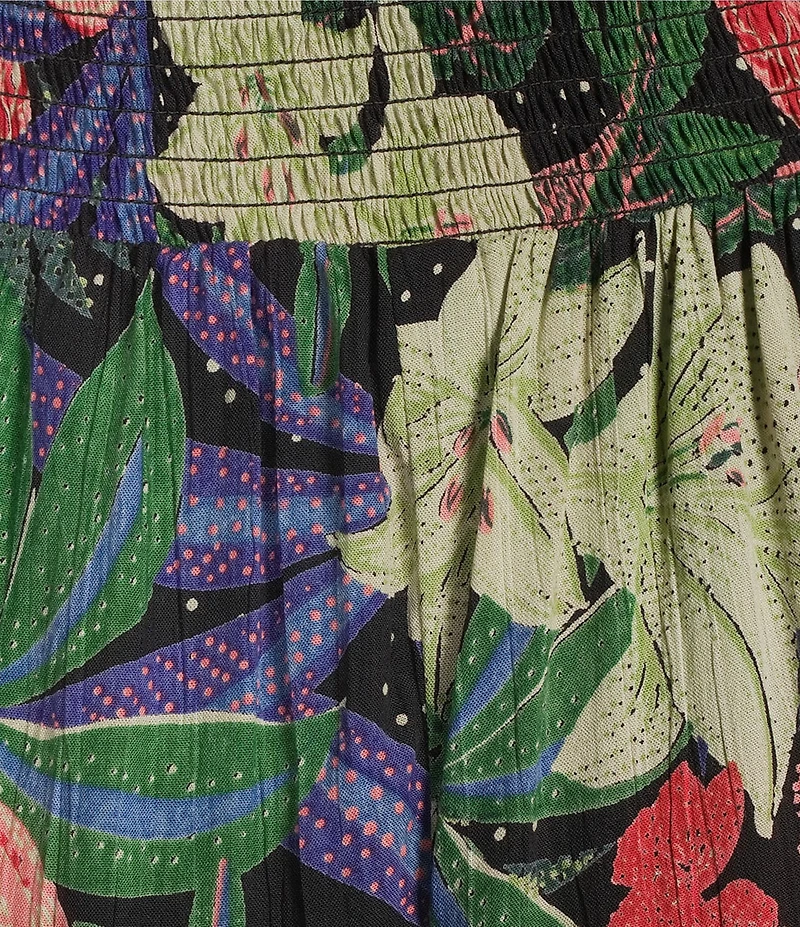 Angie Tropical Print Strapless Smocked Bodice Split Leg Jumpsuit
