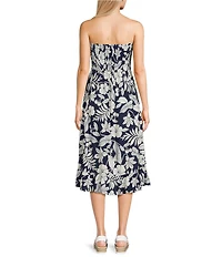 Angie Tropical Printed Strapless Smocked Midi Dress