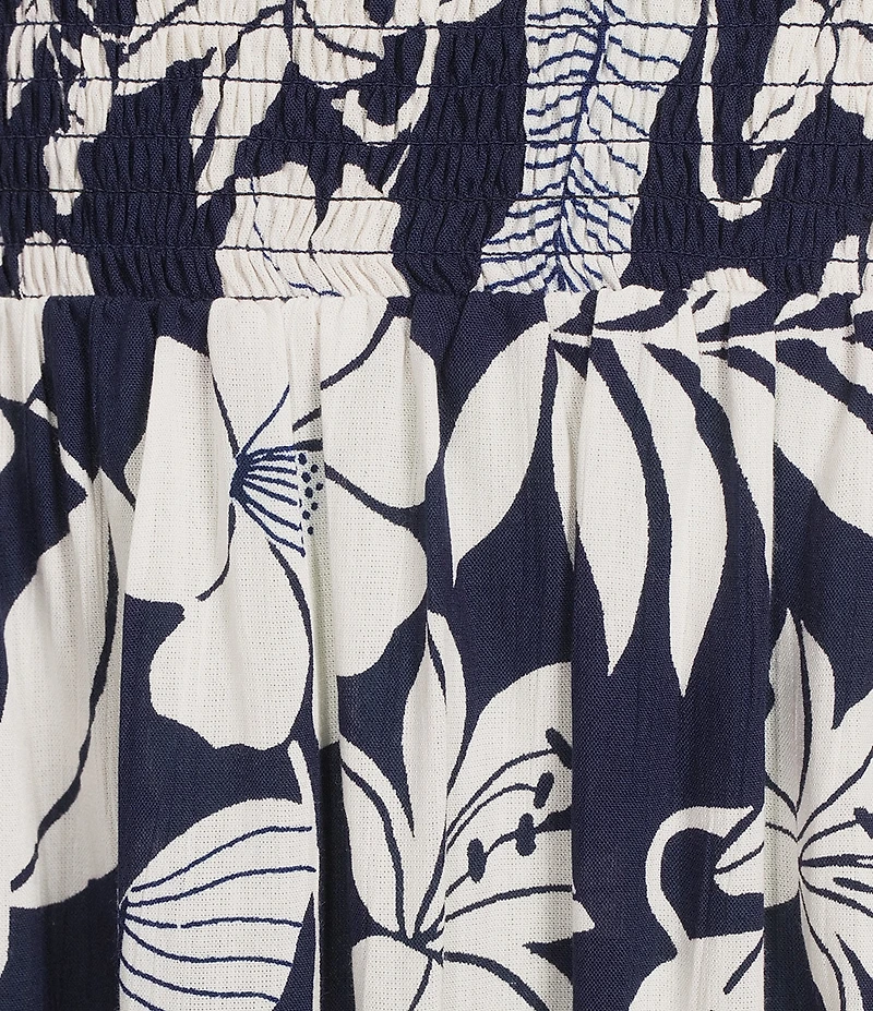 Angie Tropical Printed Strapless Smocked Midi Dress