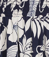 Angie Tropical Printed Strapless Smocked Midi Dress