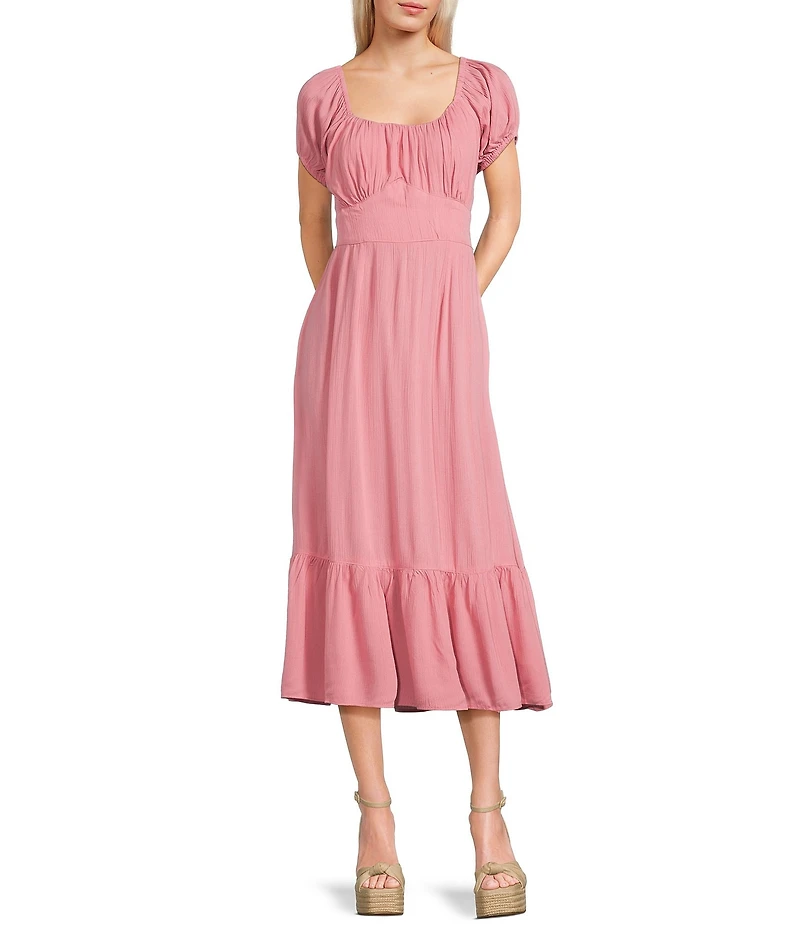 Angie U-Neckline Short Sleeve Empire Midi Dress