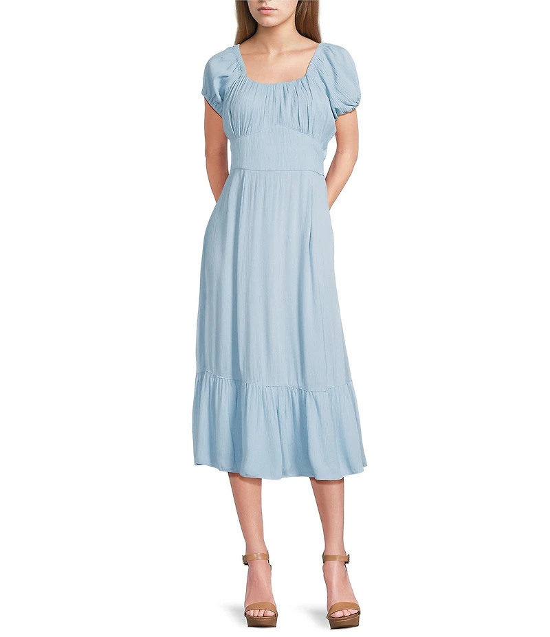 Angie U-Neckline Short Sleeve Empire Midi Dress